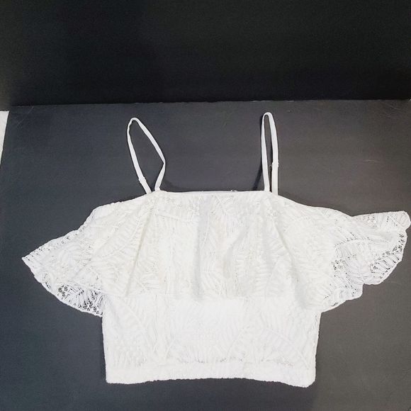Aqua off white /white ruffle lace summer top size small - Picture 4 of 12
